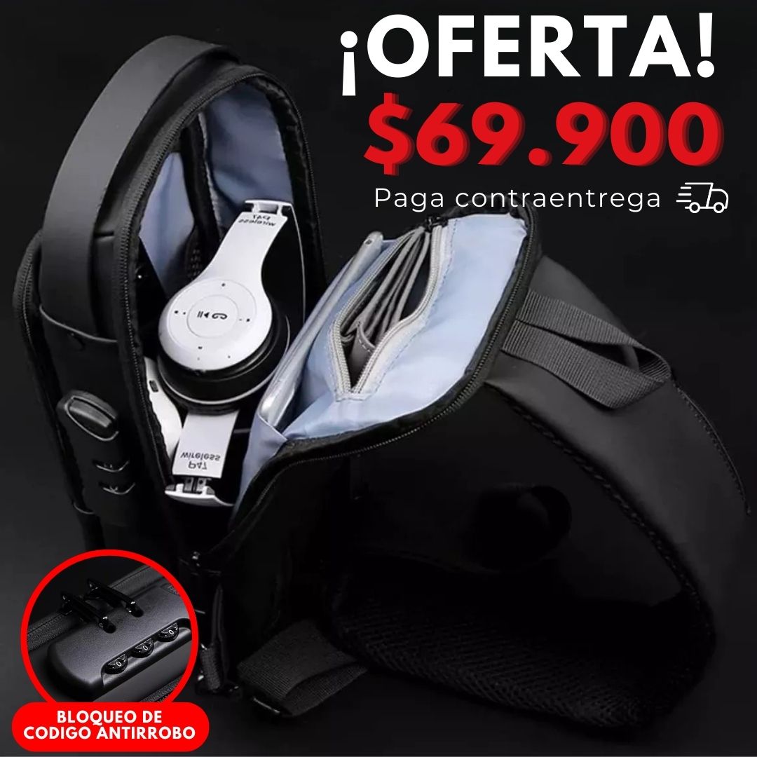 BOLSO IMPERMEABLE ANTIRROBO® CON CARGA USB EN FIBRA DE CARBONO