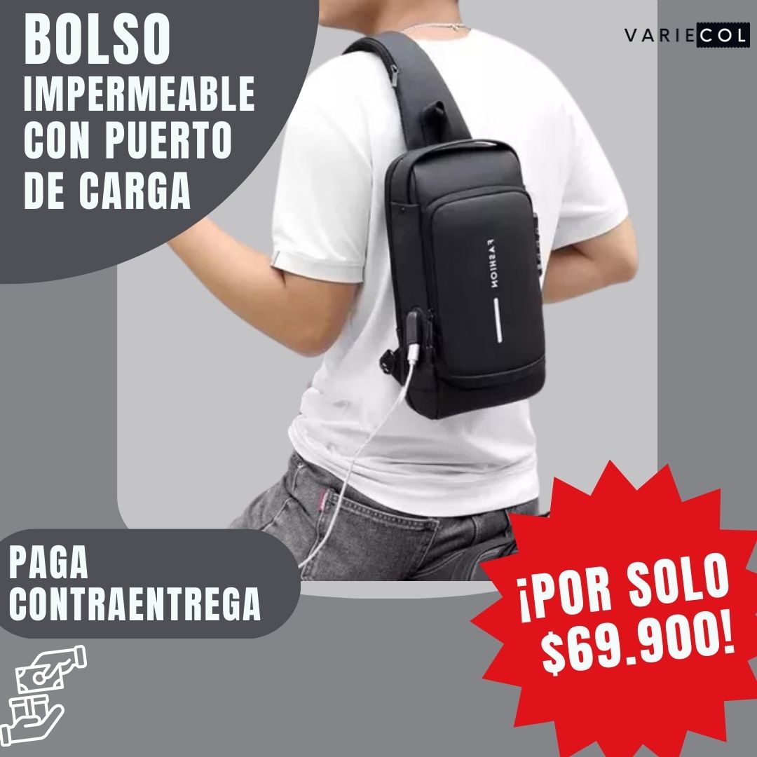 BOLSO IMPERMEABLE ANTIRROBO® CON CARGA USB EN FIBRA DE CARBONO