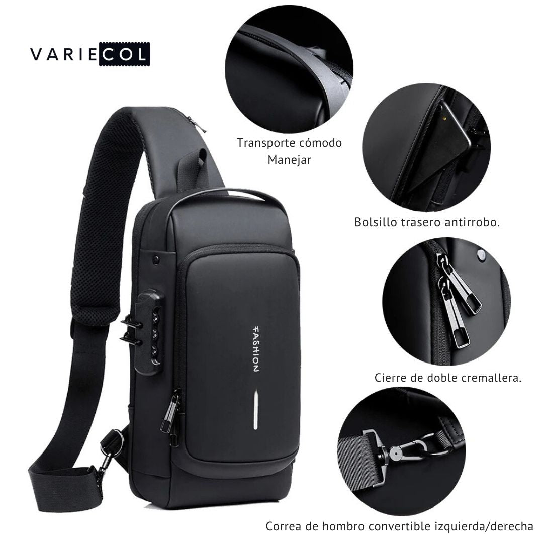 BOLSO IMPERMEABLE ANTIRROBO® CON CARGA USB EN FIBRA DE CARBONO