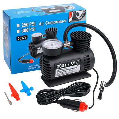 Mini Compresor Portátil 12V 300 PSI – Infla Llantas y Más en Minutos