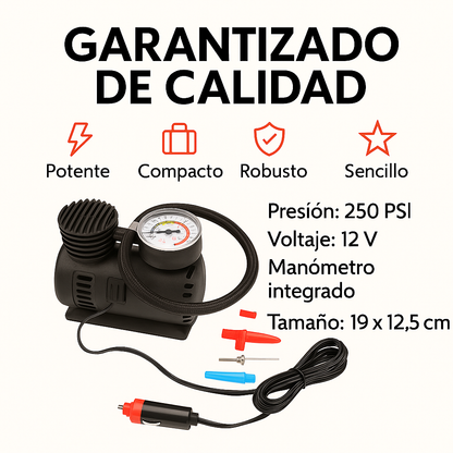 Mini Compresor Portátil 12V 300 PSI – Infla Llantas y Más en Minutos