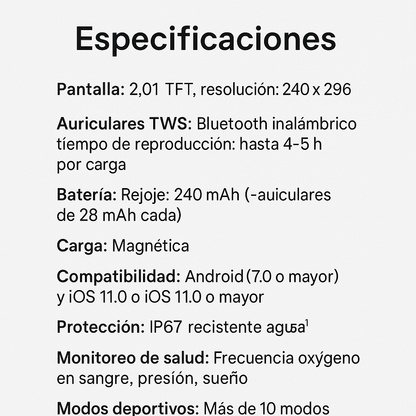 No cargues mas audifonos y reloj separados ahora llevalos juntos - RELOJ + AUDIFONOS