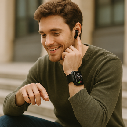 No cargues mas audifonos y reloj separados ahora llevalos juntos - RELOJ + AUDIFONOS