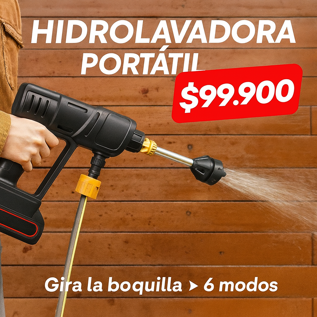 Hidrolavadora Portátil Inalámbrica 48V 2 Baterías – Boquilla 6 en 1 Incorporada